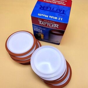 Tattler 12 Wide Mouth Reusable Canning Lids & 10 Rubber Rings Included BPA Free